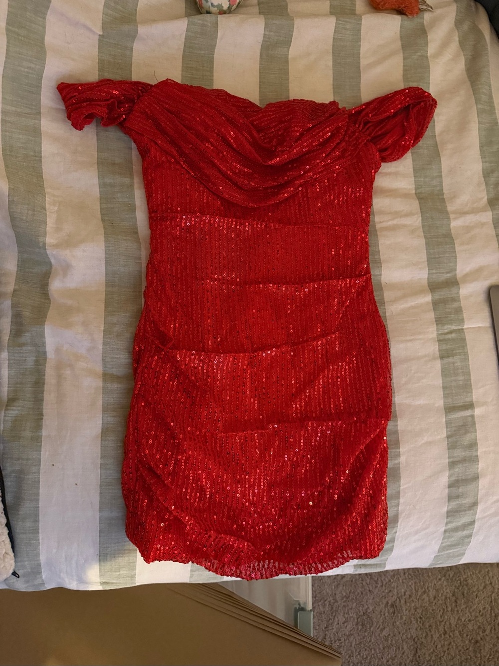 Red Sequin Off-Shoulder Party Dress